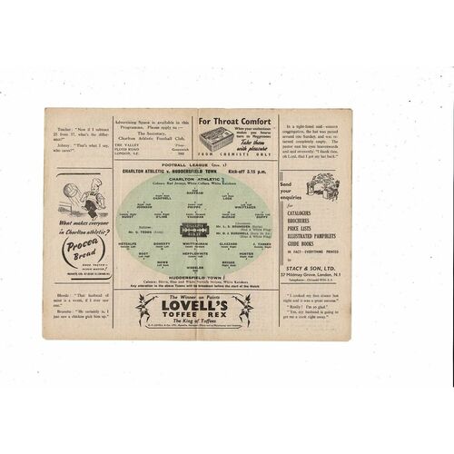 1948/49 Charlton Athletic v Huddersfield Town Football Programme