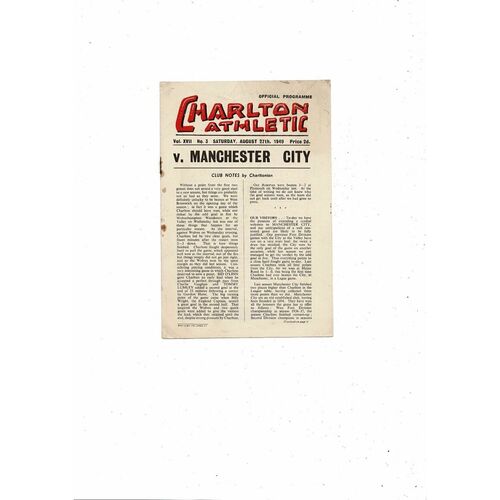 1949/50 Charlton Athletic v Manchester City Football Programme