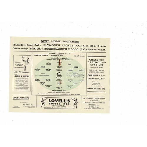 1949/50 Charlton Athletic v Manchester City Football Programme