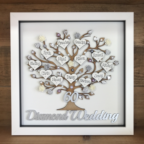 Personalised Wedding Anniversary Gift – Custom Family Tree Frame with Names, Pearls & Optional Lights