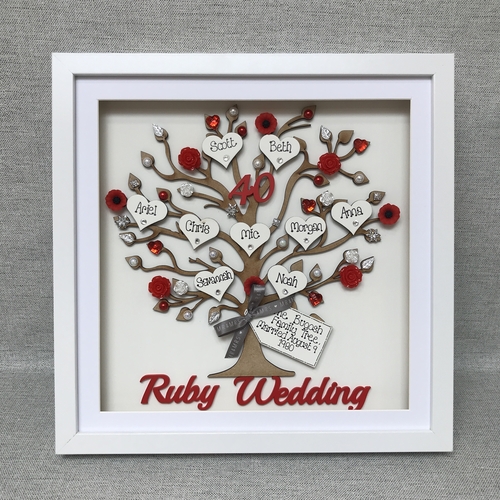 Personalised Wedding Anniversary Gift – Custom Family Tree Frame with Names, Pearls & Optional Lights