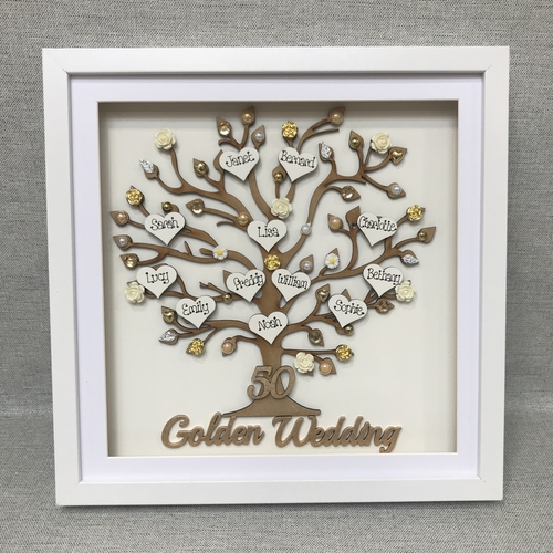 Personalised Wedding Anniversary Gift – Custom Family Tree Frame with Names, Pearls & Optional Lights
