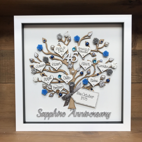 Personalised Wedding Anniversary Gift – Custom Family Tree Frame with Names, Pearls & Optional Lights