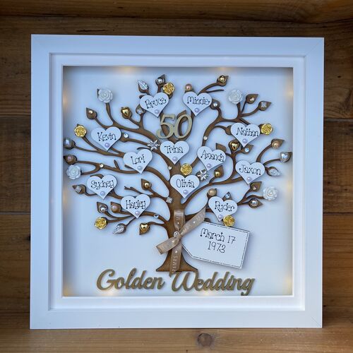 Personalised Anniversary Gift – Custom Family Tree Frame with Names, Pearls & Optional Lights