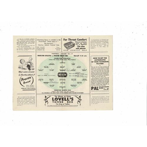 1948/49 Charlton Athletic v Preston Football Programme