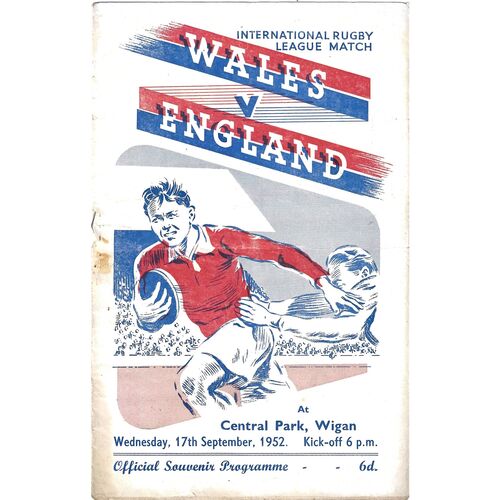 1952 Wales v England (17/09/1952) International Rugby League Match Programme