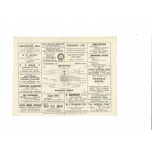 1954/55 Southall v Hitchin Town Athenian League Football Programme