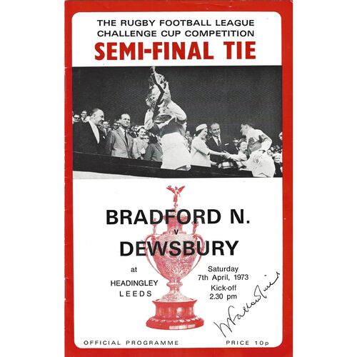 1973 Bradford Northern v Dewsbury (07/04/1973) Rugby League Challenge Cup Semi Final Rugby League Programme
