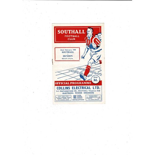 1957/58 Southall v Hendon Athenian League Football Programme