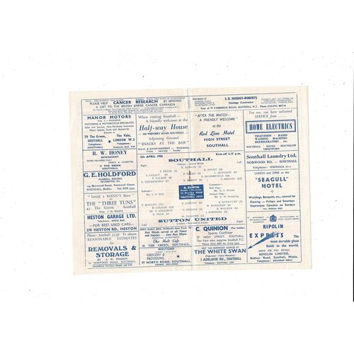 1957/58 Southall v Sutton United Athenian League Football Programme