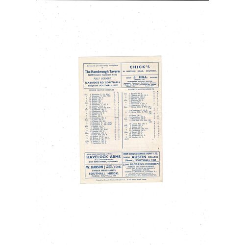 1957/58 Southall v Sutton United Athenian League Football Programme