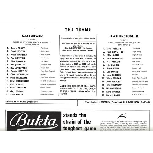 1973 Castleford v Featherstone Rovers (14/04/1973) Rugby League Challenge Cup Semi Final Rugby League Programme