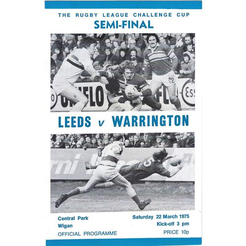 1975 Leeds v Warrington (22/03/1975) Rugby League Challenge Cup Semi Final Rugby LeagueProgramme