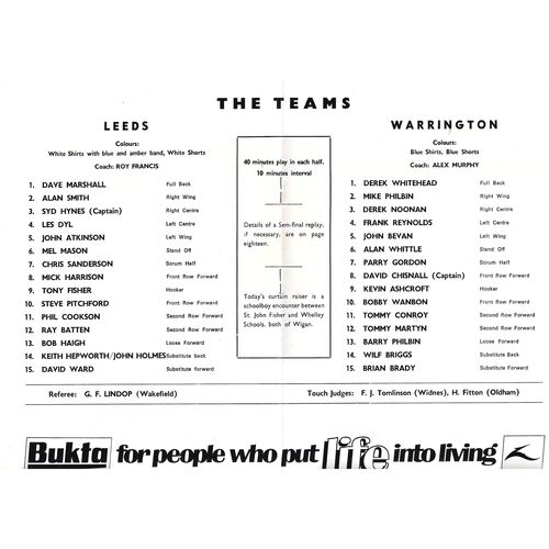 1975 Leeds v Warrington (22/03/1975) Rugby League Challenge Cup Semi Final Rugby LeagueProgramme