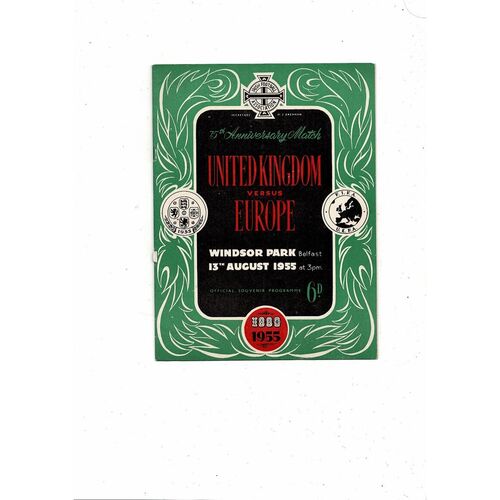 United Kingdom v Europe 75th Anniversary @ Windsor Park Football Programme 1955