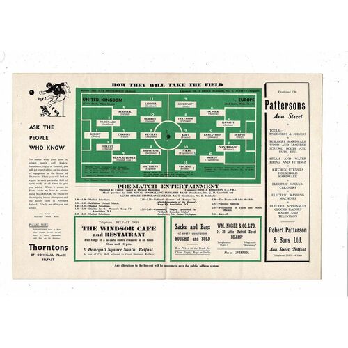 United Kingdom v Europe 75th Anniversary @ Windsor Park Football Programme 1955