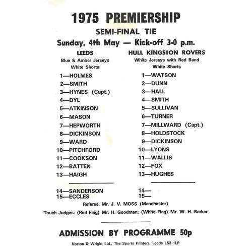 Premiership Trophy Semi Final Programmes