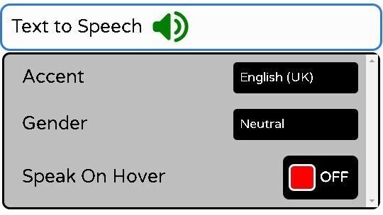 Text to Speech Settings Menu
