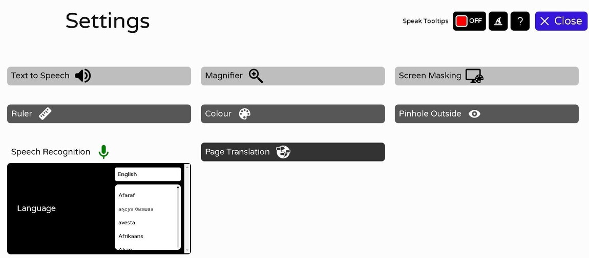 Speech Recognition Settings Menu