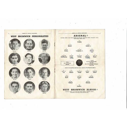 1950/51 Arsenal v West Bromwich Albion Football Programme
