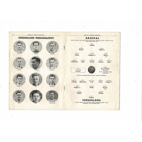 1950/51 Arsenal v Sunderland Football Programme