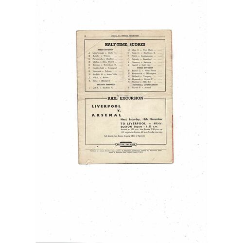 1950/51 Arsenal v Sunderland Football Programme