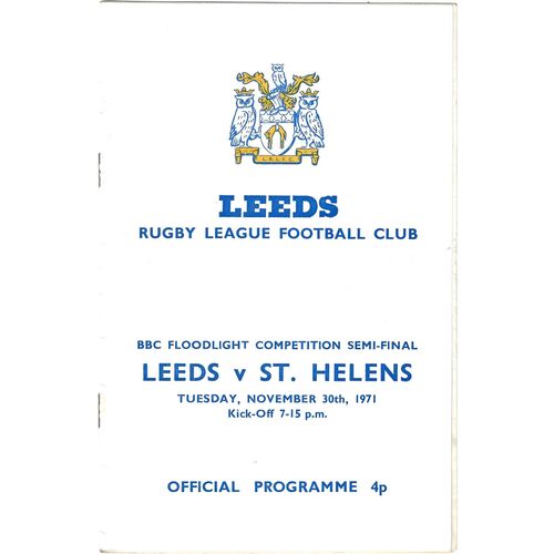 BBC2 Floodlight Competition Semi Final Rugby League Programmes