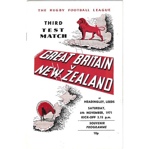 1971 Great Britain v New Zealand Third Test Match Rugby League Programme