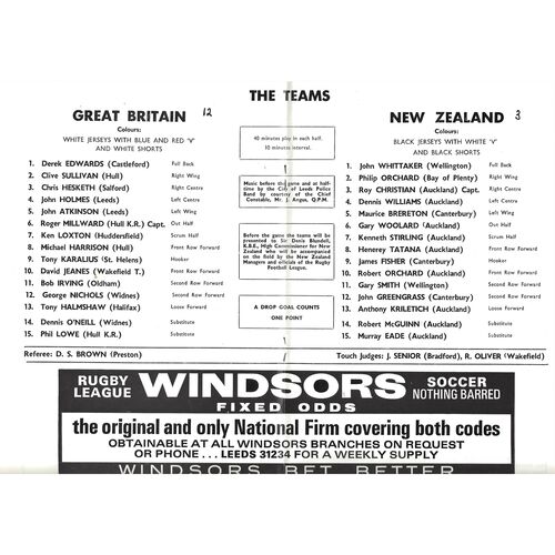 1971 Great Britain v New Zealand Third Test Match Rugby League Programme