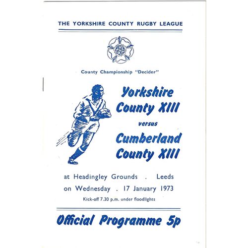 1973 Yorkshire v Cumberland (17/01/1973) County Championship Rugby League Programme
