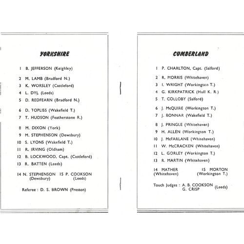 1973 Yorkshire v Cumberland (17/01/1973) County Championship Rugby League Programme