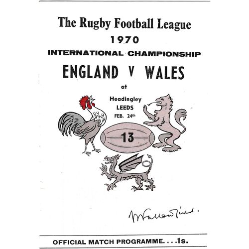 1970 England v Wales (24/02/1970) International Championship Rugby League Programme