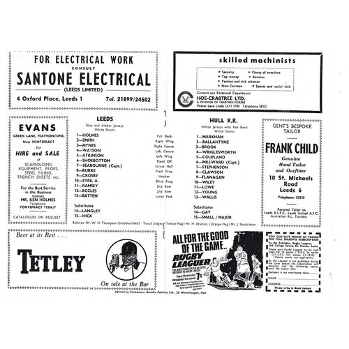 1970 Leeds v Hull Kingston Rovers (02/05/1970) Rugby Football League Top 16 Play Off Semi Final Rugby League Programme
