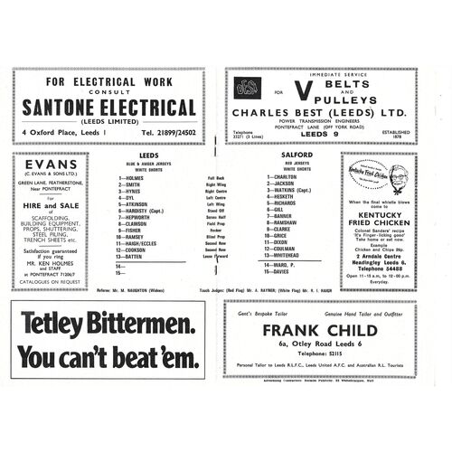 1972 Leeds v Salford (05/05/1972) Rugby League Championship Play Off Semi Final Rugby League Programme