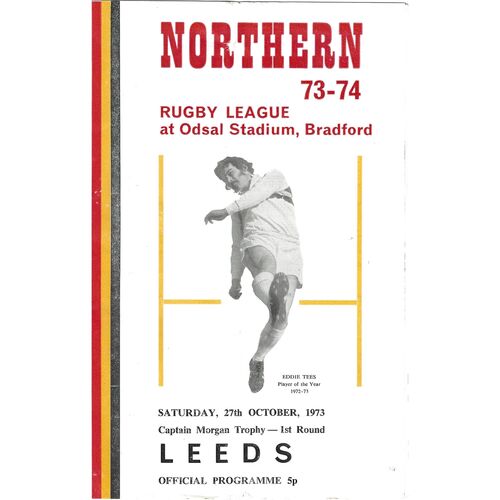 1973/74 Bradford Northern v Leeds (27/10/1973) Captain Morgan Trophy, First Round Rugby League Programme