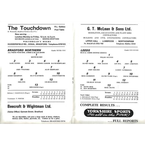 1977/78 Bradford Northern v Leeds (30/04/1978) Rugby League Premiership, First Round Rugby League Programme