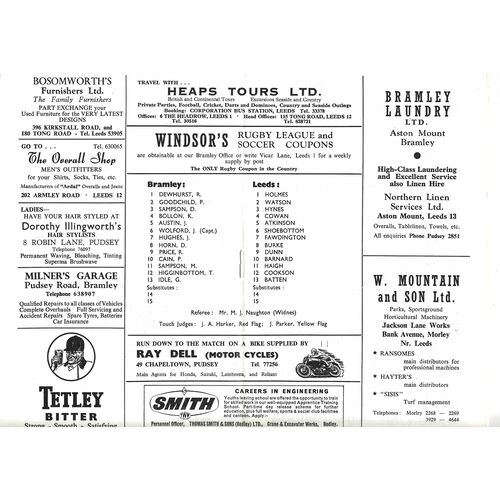 1970/71 Bramley v Leeds (19/09/1970) Rugby League Programme