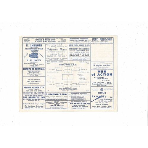 Southall v Yiewsley FA Cup Football Programme 1959/60