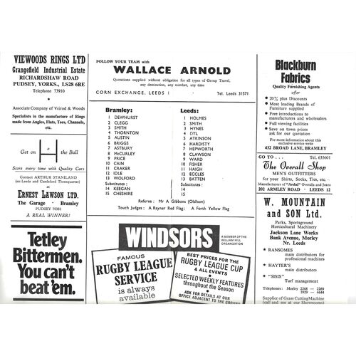 1972/73 Bramley v Leeds (16/09/1972) Rugby League Programme