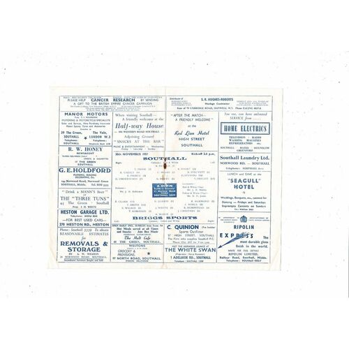 1957/58 Southall v Brigg Sports London Senior Cup Football Programme