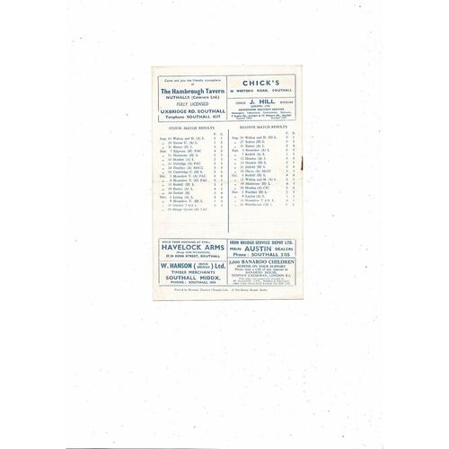 1957/58 Southall v Brigg Sports London Senior Cup Football Programme