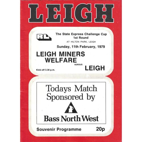 Leigh Miners Welfare/Leigh Miners Rangers Home Rugby League Programmes