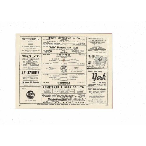 1950/51 Brentford v Chesterfield Football Programme