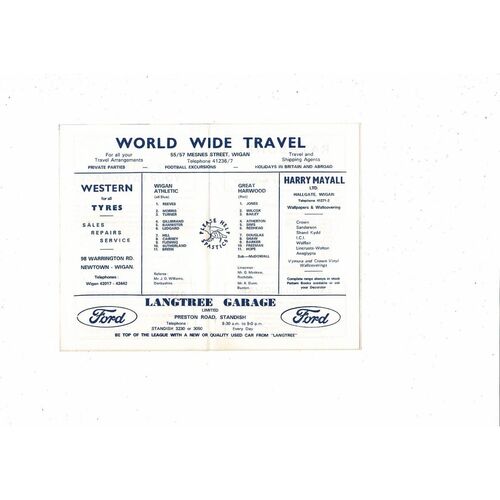 1969/70 Wigan Athletic v Great Harwood Football Programme 27th December 1969