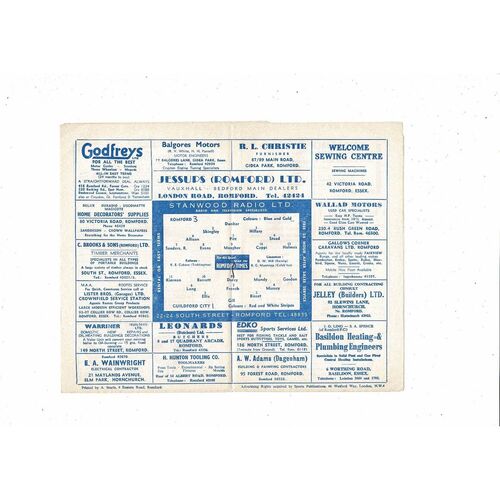 1961/62 Romford v Guildford Football Programme