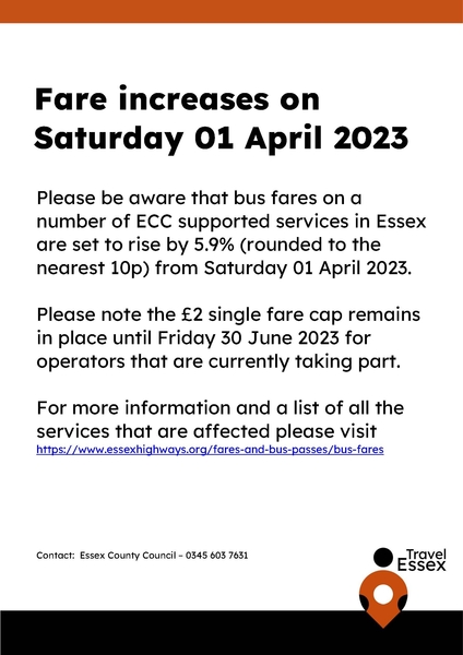 Bus Fare increases on Saturday 01 April 2023