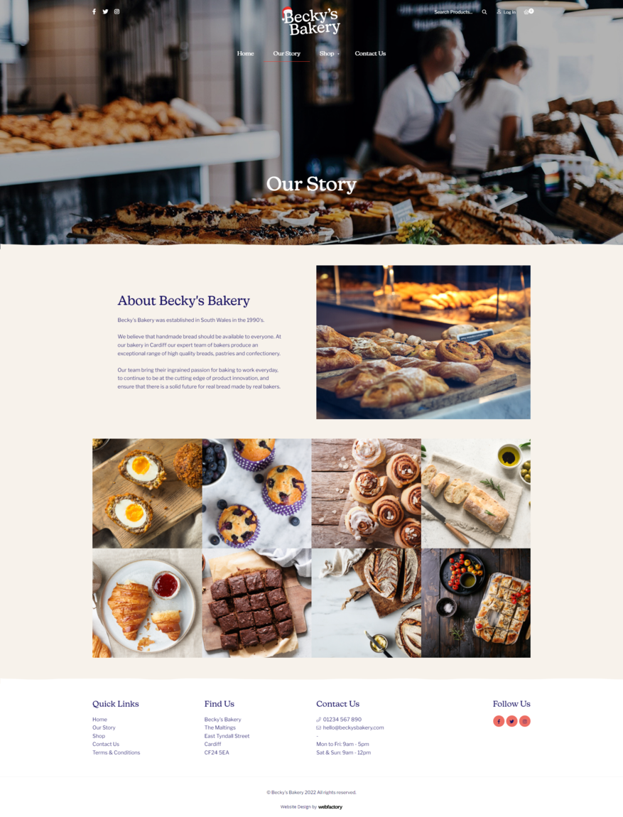 Bakery website design with large images