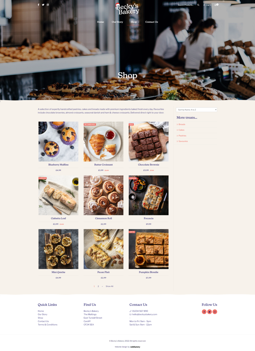 bakery ecommerce website design with large images