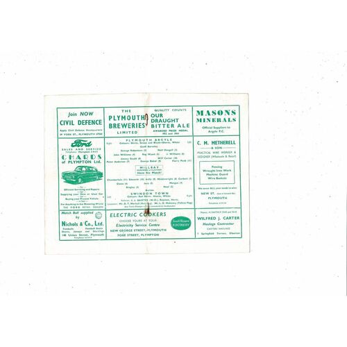 1958/59 Plymouth Argyle v Swindon Town Football Programme