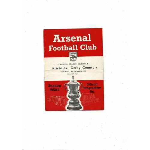 1950/51 Arsenal v Derby County Football Programme